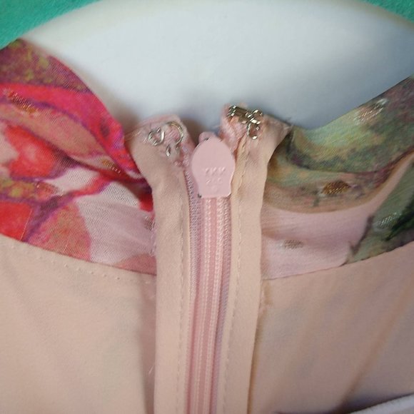 Cooper St Pink Floral Swiss Dot Frill Sleeve Neck Tie Midi Dress sz 4 - Picture 6 of 9